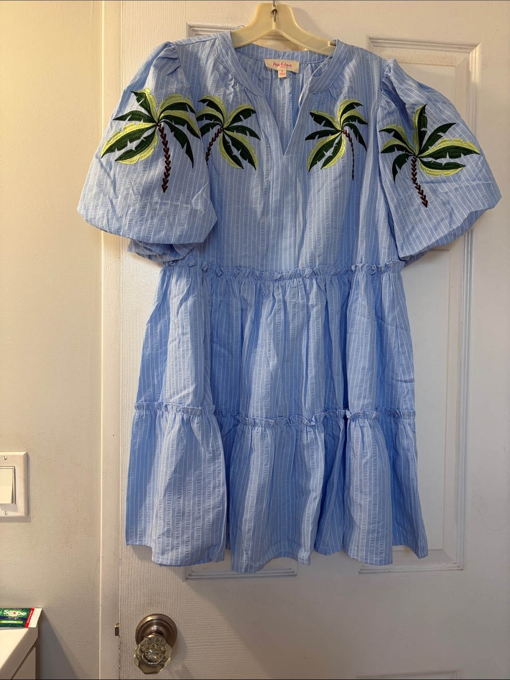 Peach Love California Light Blue & White Striped dress